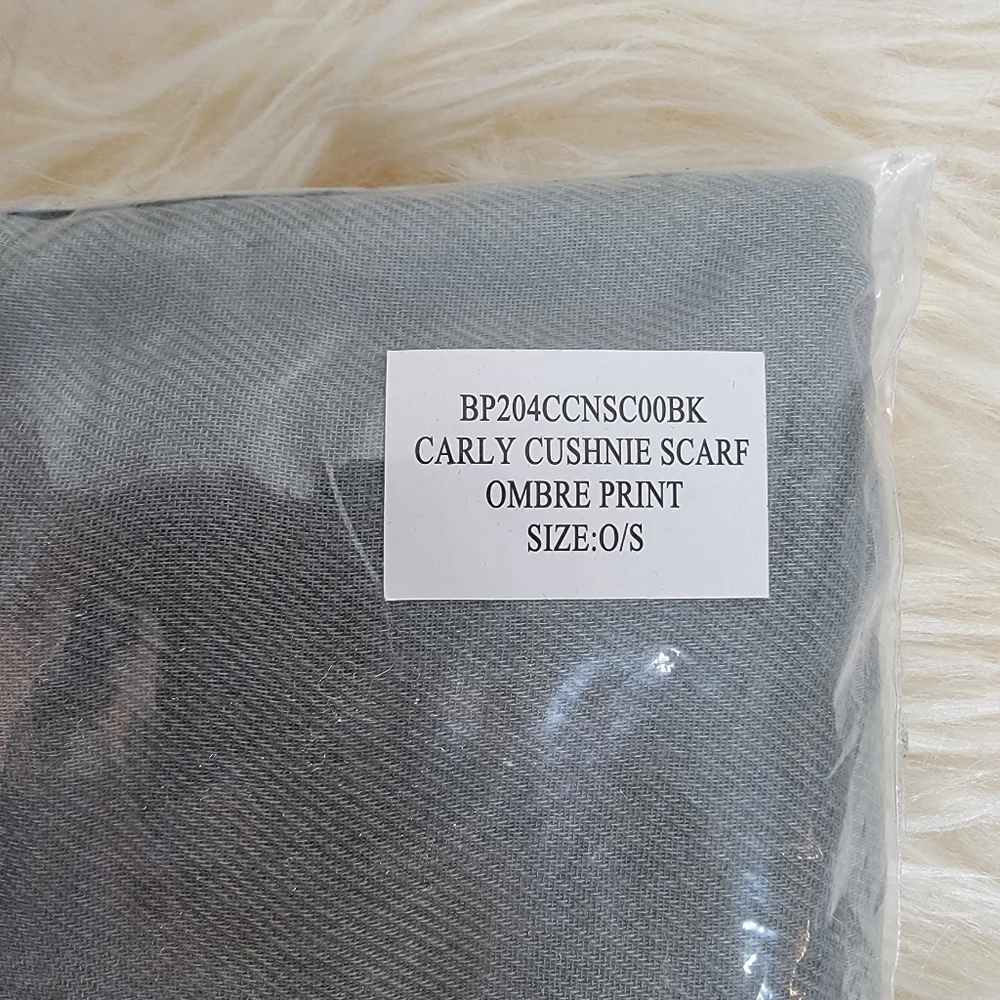 CUSHNIE Thin Knit Scarf Grey Horizon Ombre Blanket Soft Luxurious Oversized Cozy
